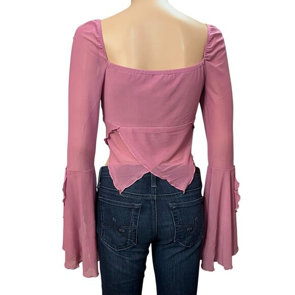 Current Mood Wild Attraction Mesh Top Small Fairy Y2K Cropped Bell Sleeve Pointy - Picture 5 of 8